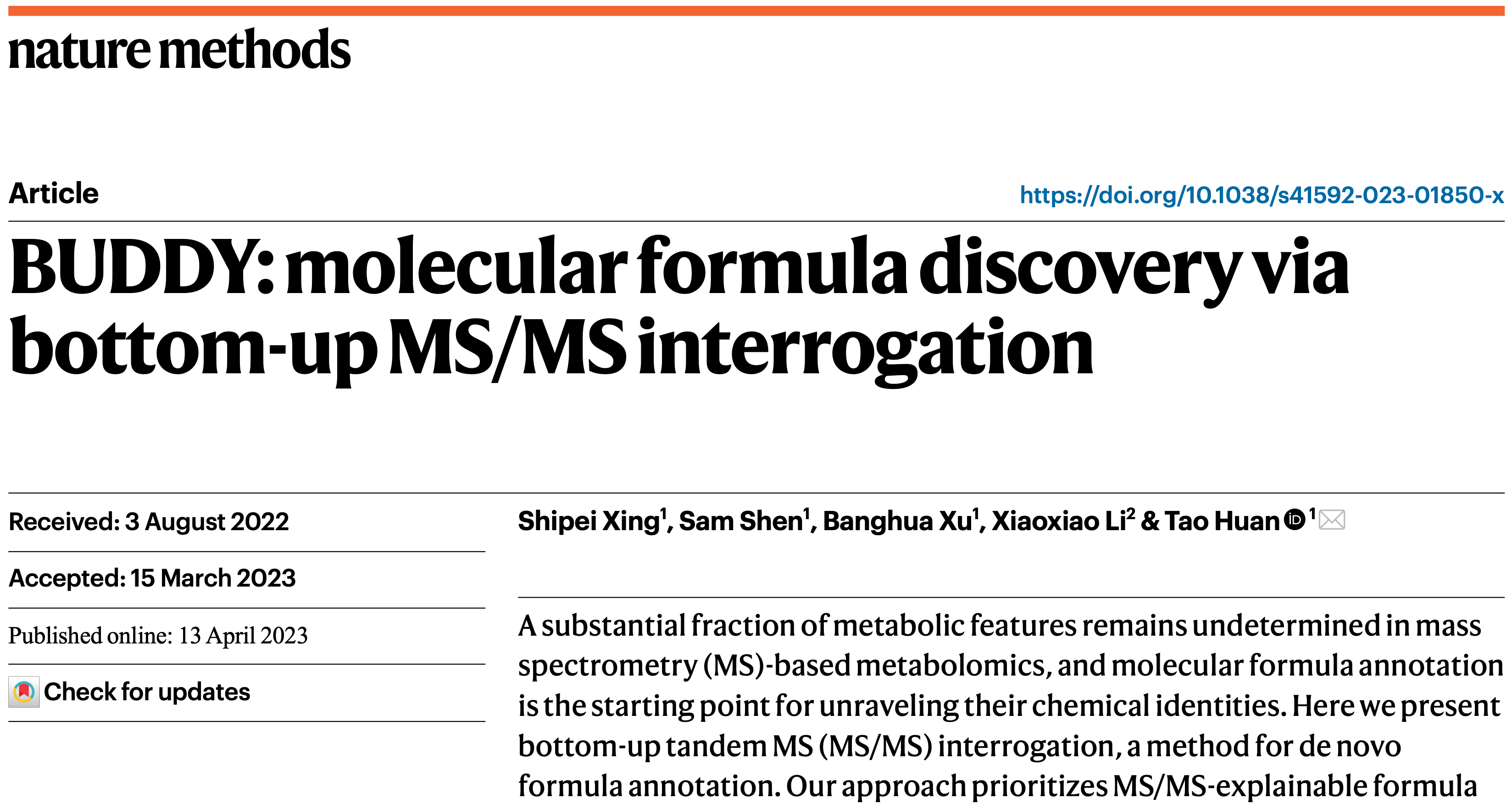 Representative figure for BUDDY: molecular formula discovery via bottom-up MS/MS interrogation